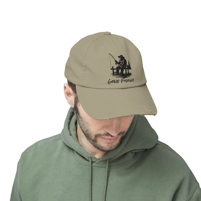 Gone Fishing Distressed Cap - Unisex Fishing Hat for Outdoor Enthusiasts