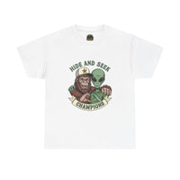 Hide and Seek Champions , Alien and Sasquatch tshirt