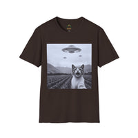 Alien Cat Abduction T-Shirt | Retro EW, PEOPLE UFO Graphic front and back graphics