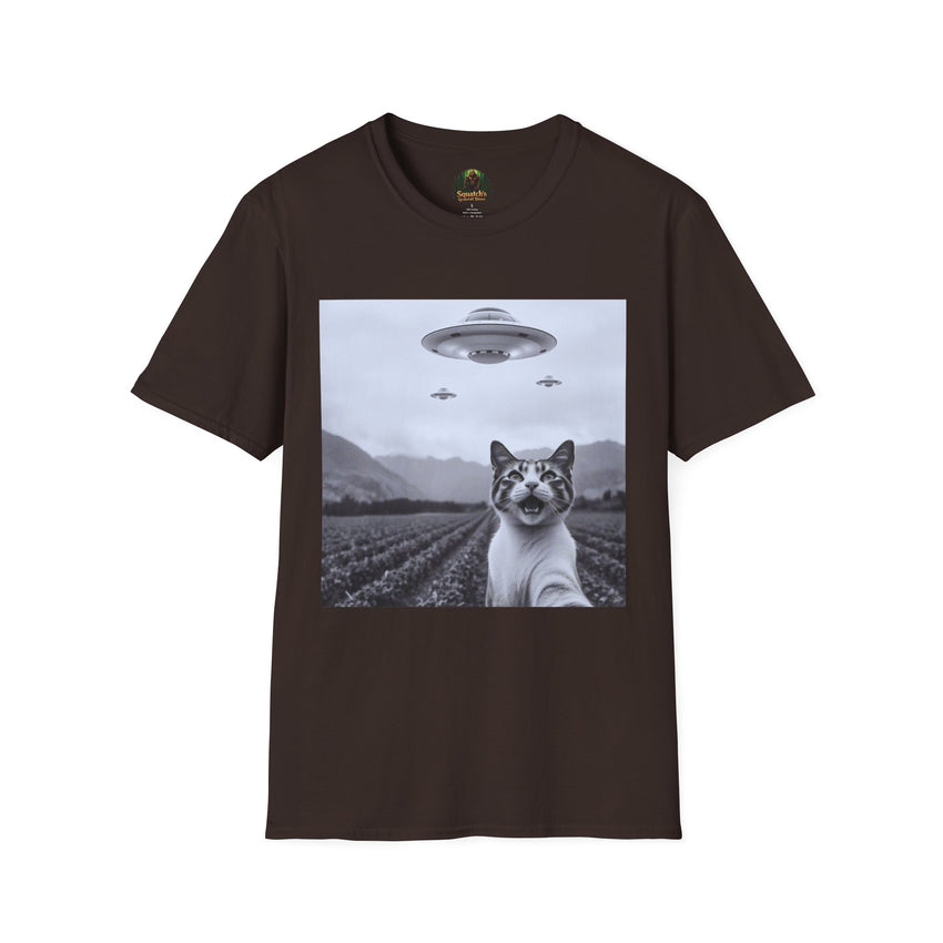 Alien Cat Abduction T-Shirt | Retro EW, PEOPLE UFO Graphic front and back graphics