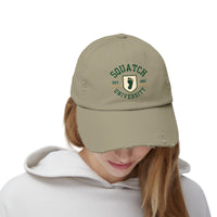 Squatch University cap | distressed dad hat, Bigfoot foot emblem