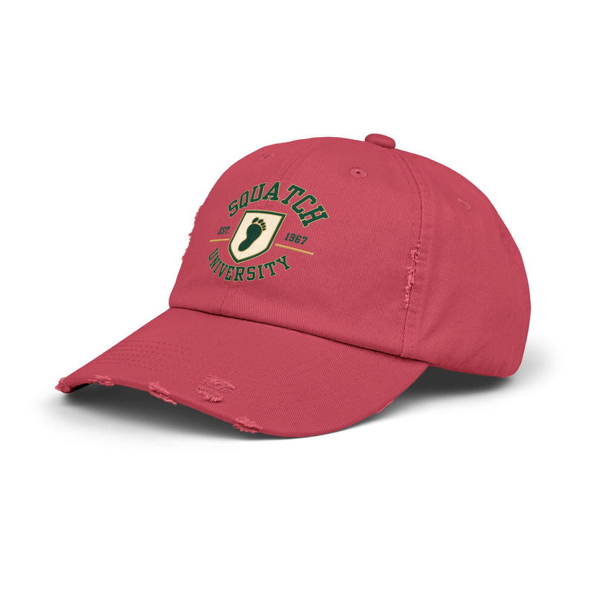 Squatch University cap | distressed dad hat, Bigfoot foot emblem