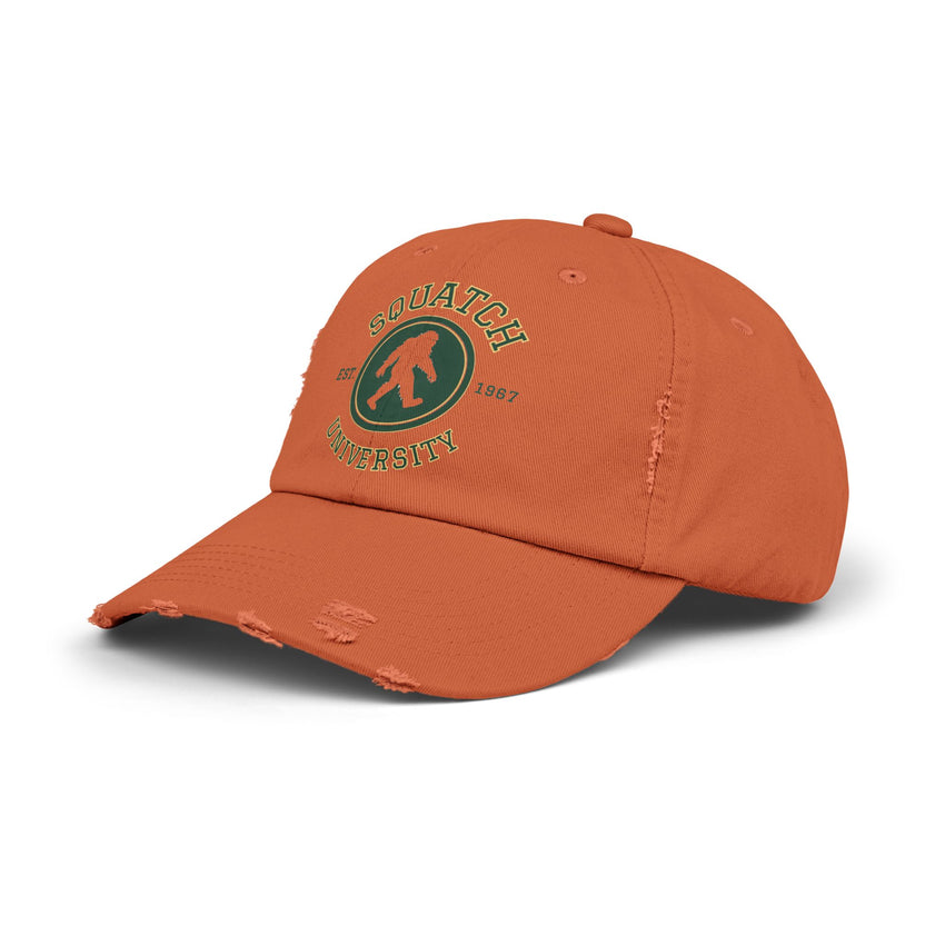 Squatch University cap | Sasquatch logo distressed hat, Bigfoot college emblem cap