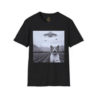 Alien Cat Abduction T-Shirt | Retro EW, PEOPLE UFO Graphic front and back graphics