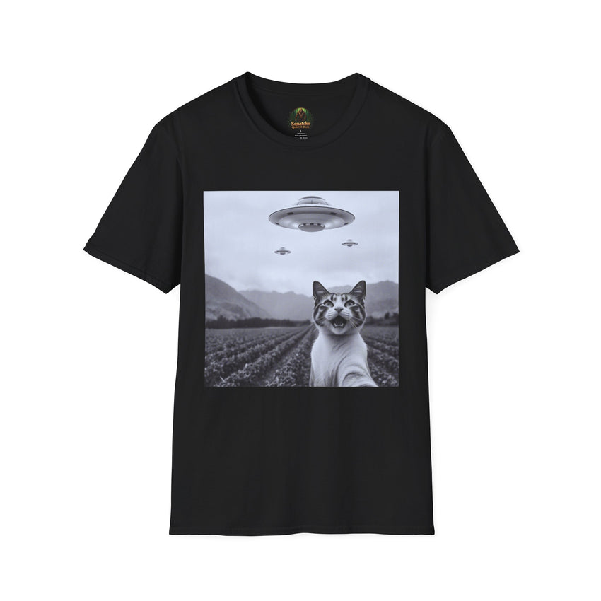 Alien Cat Abduction T-Shirt | Retro EW, PEOPLE UFO Graphic front and back graphics