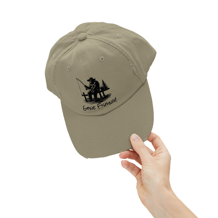 Gone Fishing Distressed Cap - Unisex Fishing Hat for Outdoor Enthusiasts