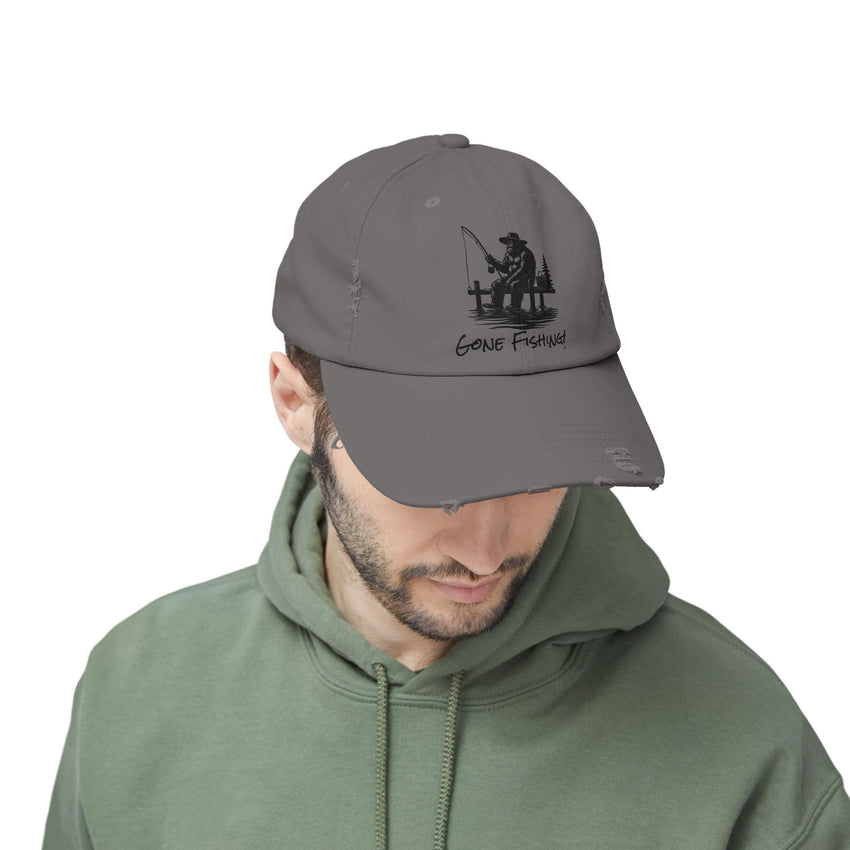 Gone Fishing Distressed Cap - Unisex Fishing Hat for Outdoor Enthusiasts