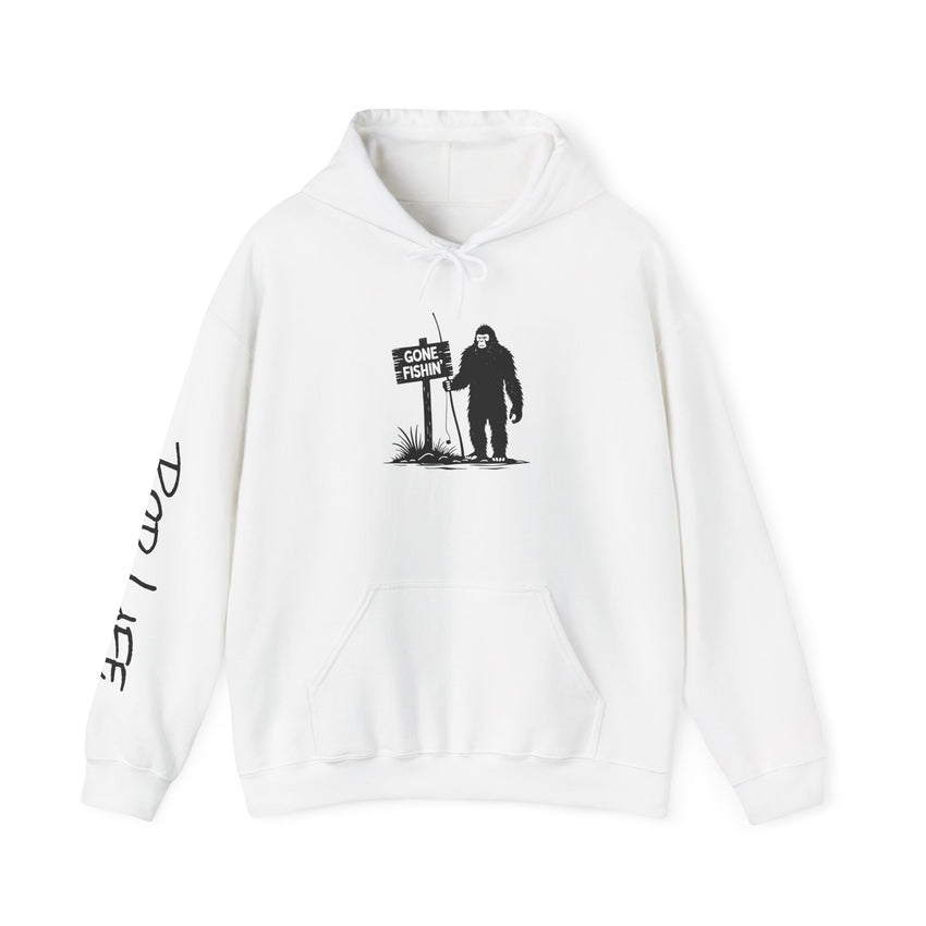Gone Fishin' Bigfoot Hoodie - Unisex Heavy Blend™ Sweatshirt for Nature Lovers