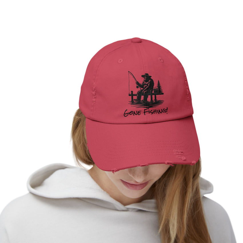 Gone Fishing Distressed Cap - Unisex Fishing Hat for Outdoor Enthusiasts