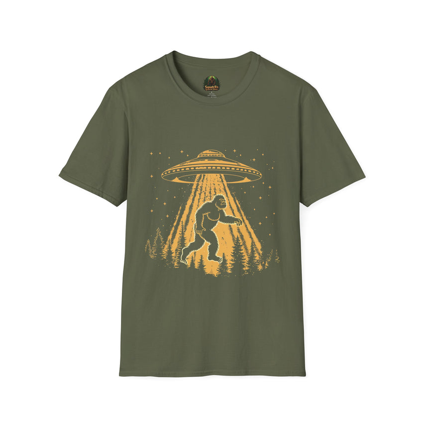Bigfoot Abduction T-Shirt | UFO Sasquatch Forest Alien Beam
