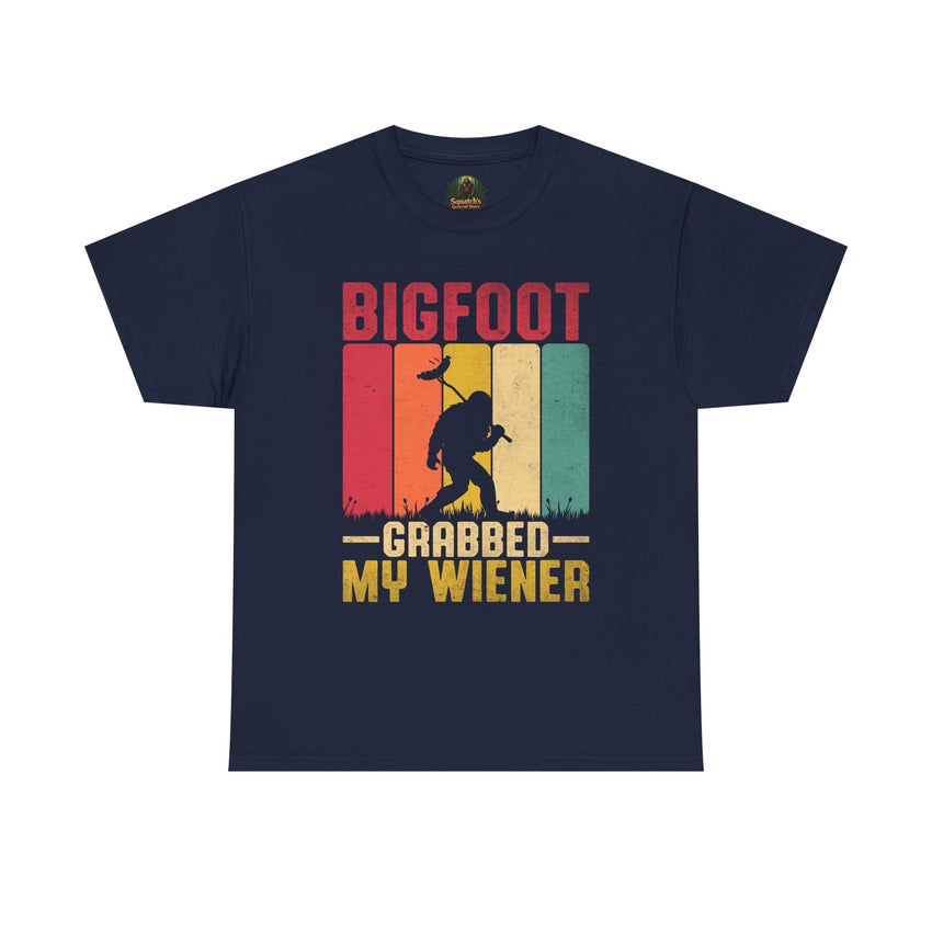 Bigfoot grabbed my wiener T-Shirt | Sasquatch hot dog vintage graphic
