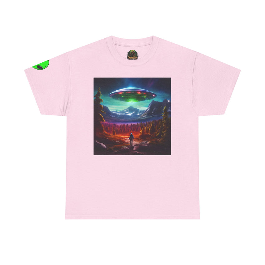 UFO Abduction Scene T-Shirt | Alien Spaceship Landscape Tee
