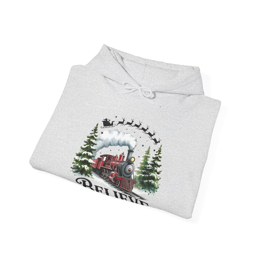 Believe Train Hooded Sweatshirt, Cozy Winter Sweatshirt