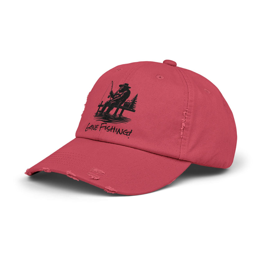 Gone Fishing Distressed Cap - Unisex Fishing Hat for Outdoor Enthusiasts