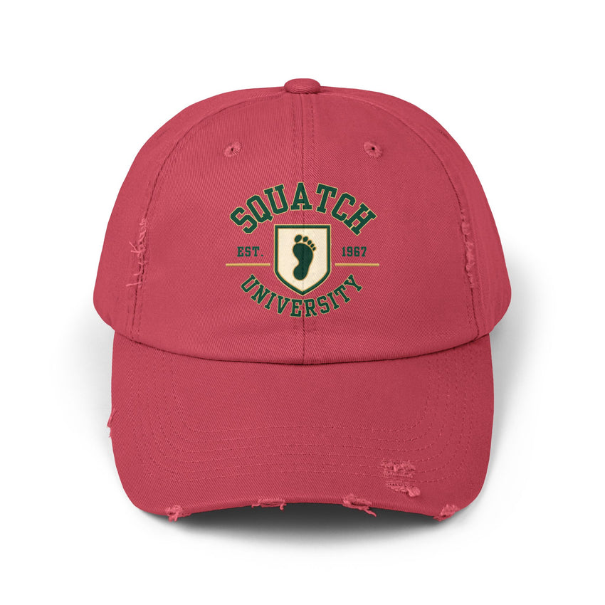 Squatch University cap | distressed dad hat, Bigfoot foot emblem
