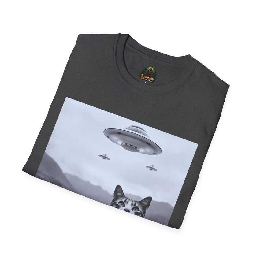 Alien Cat Abduction T-Shirt | Retro EW, PEOPLE UFO Graphic front and back graphics