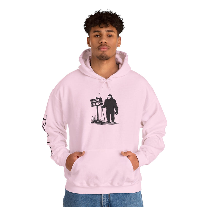 Gone Fishin' Bigfoot Hoodie - Unisex Heavy Blend™ Sweatshirt for Nature Lovers