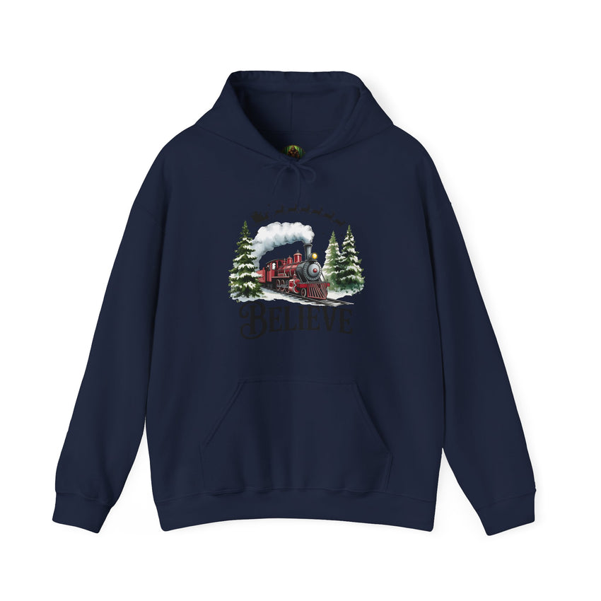 Believe Train Hooded Sweatshirt, Cozy Winter Sweatshirt