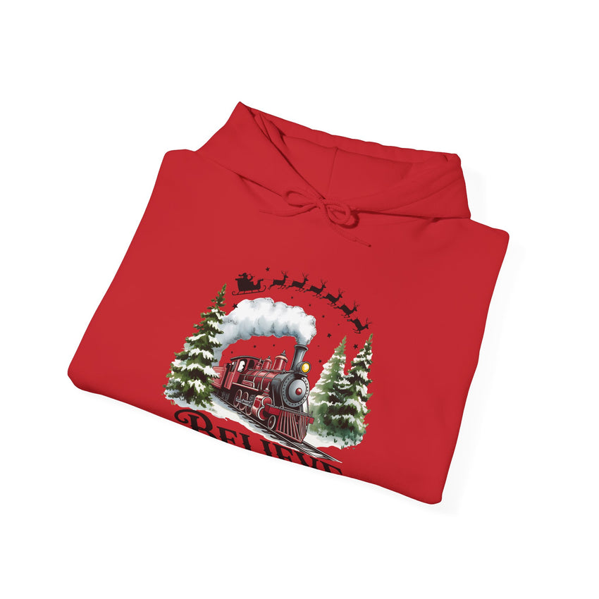 Believe Train Hooded Sweatshirt, Cozy Winter Sweatshirt
