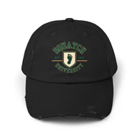 Squatch University cap | distressed dad hat, Bigfoot foot emblem