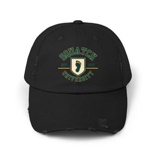 Squatch University cap | distressed dad hat, Bigfoot foot emblem