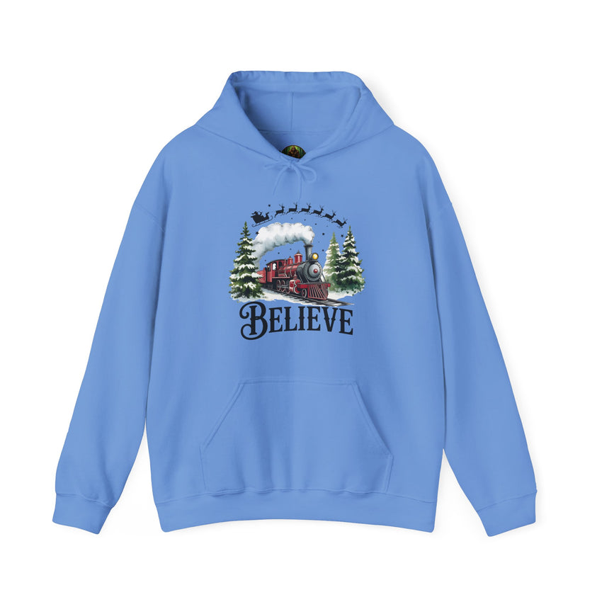 Believe Train Hooded Sweatshirt, Cozy Winter Sweatshirt