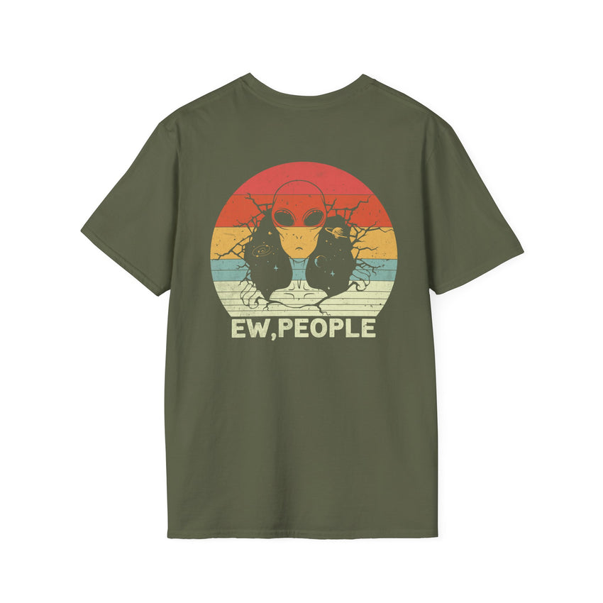 Alien Cat Abduction T-Shirt | Retro EW, PEOPLE UFO Graphic front and back graphics