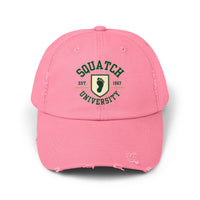 Squatch University cap | distressed dad hat, Bigfoot foot emblem