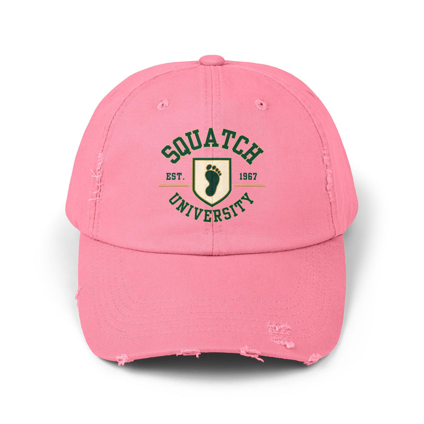 Squatch University cap | distressed dad hat, Bigfoot foot emblem