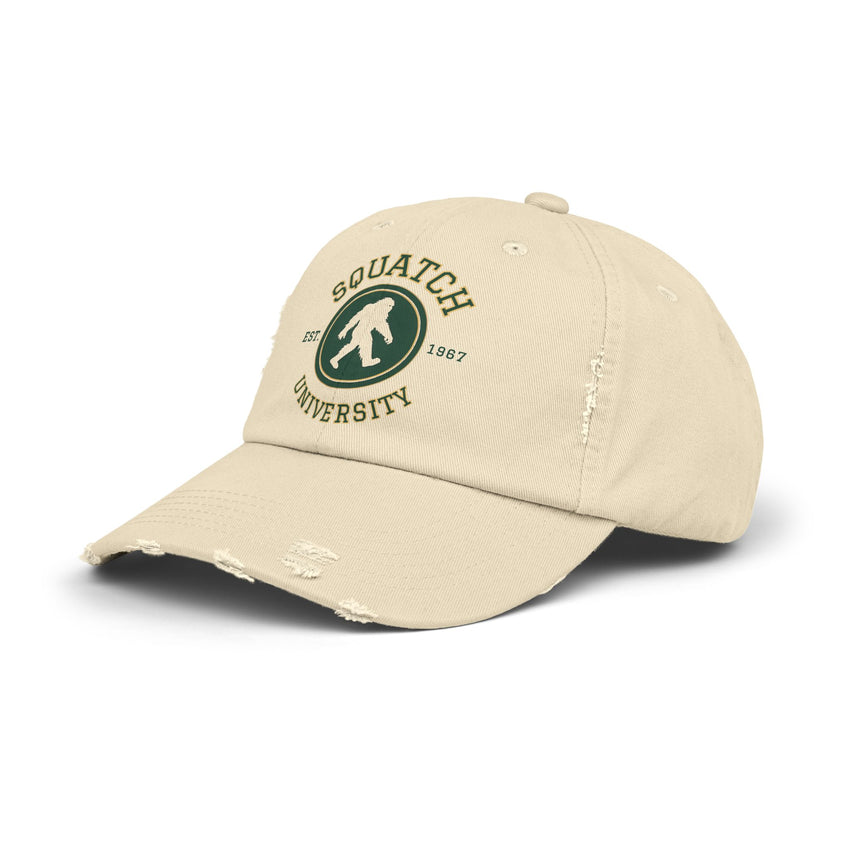 Squatch University cap | Sasquatch logo distressed hat, Bigfoot college emblem cap