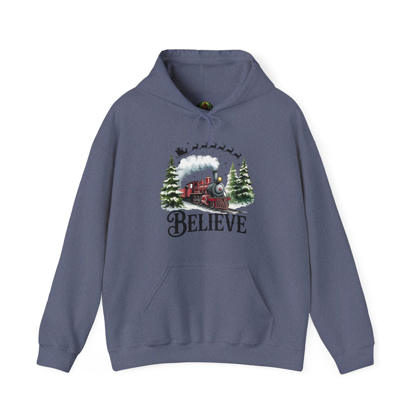 Believe Train Hooded Sweatshirt, Cozy Winter Sweatshirt