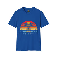 UFO Abduction Sunset T-Shirt | Retro Alien Spaceship Forest Silhouette