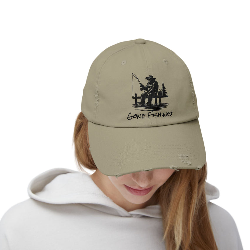 Gone Fishing Distressed Cap - Unisex Fishing Hat for Outdoor Enthusiasts
