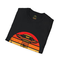 UFO Abduction Sunset T-Shirt | Retro Alien Spaceship Forest Silhouette