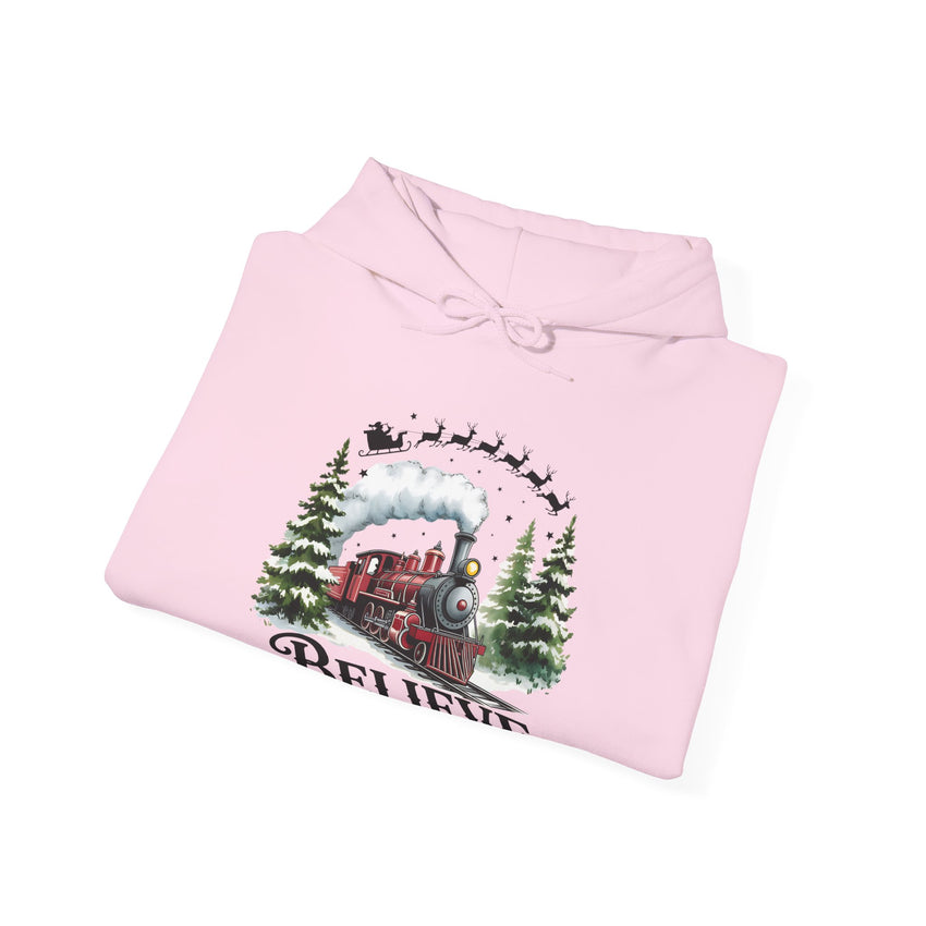 Believe Train Hooded Sweatshirt, Cozy Winter Sweatshirt