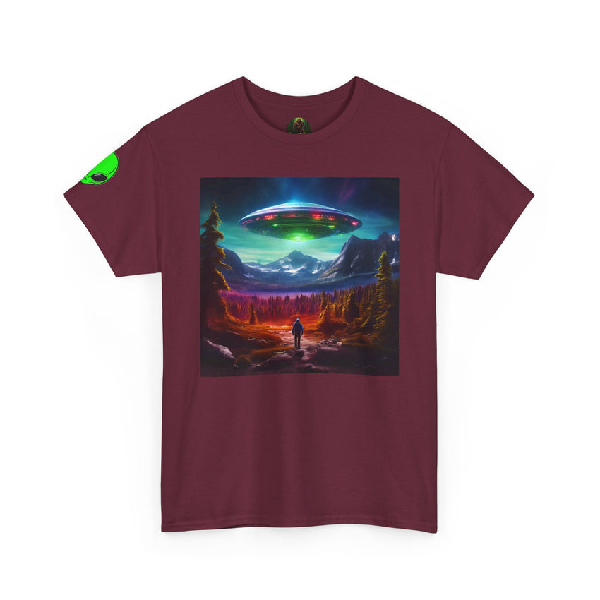 UFO Abduction Scene T-Shirt | Alien Spaceship Landscape Tee