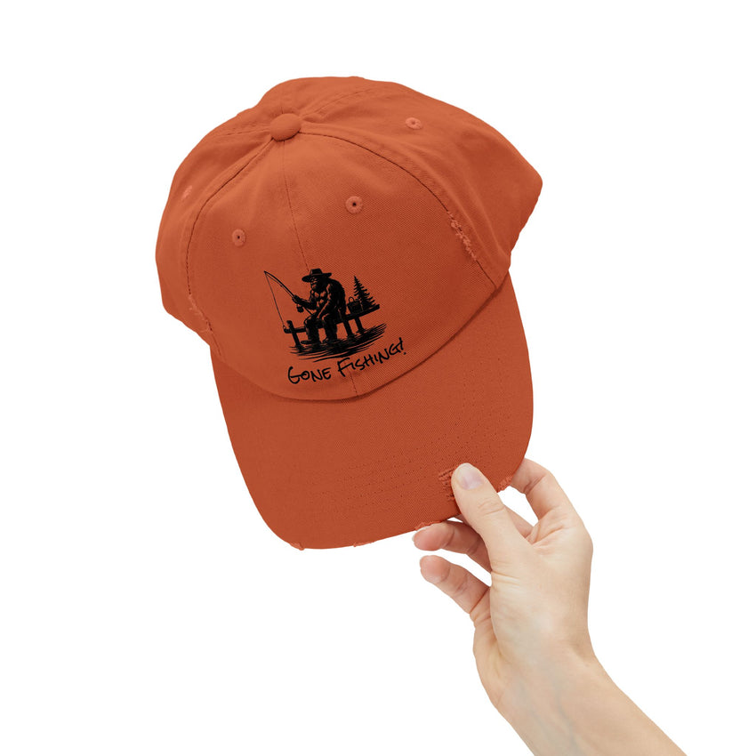 Gone Fishing Distressed Cap - Unisex Fishing Hat for Outdoor Enthusiasts