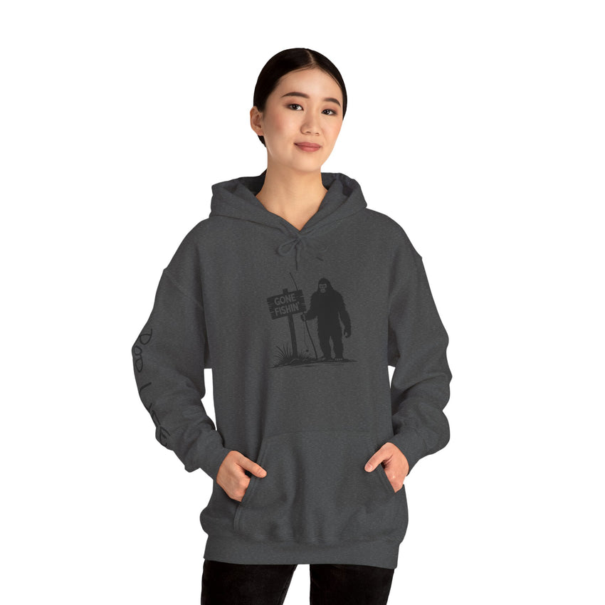 Gone Fishin' Bigfoot Hoodie - Unisex Heavy Blend™ Sweatshirt for Nature Lovers
