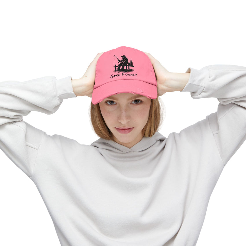Gone Fishing Distressed Cap - Unisex Fishing Hat for Outdoor Enthusiasts