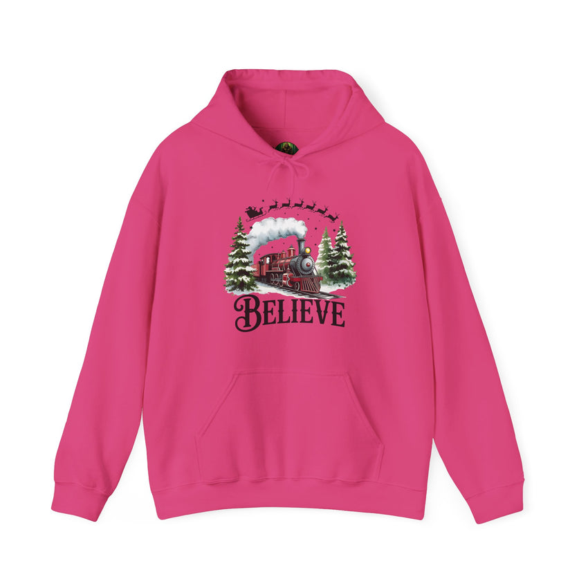 Believe Train Hooded Sweatshirt, Cozy Winter Sweatshirt