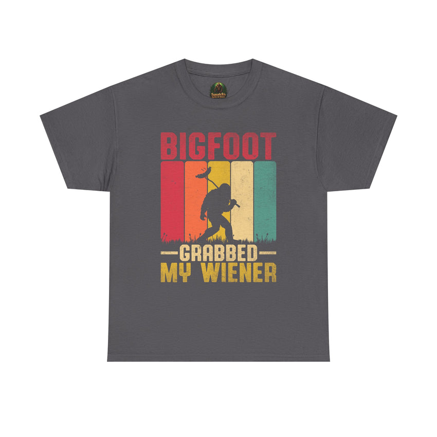 Bigfoot grabbed my wiener T-Shirt | Sasquatch hot dog vintage graphic
