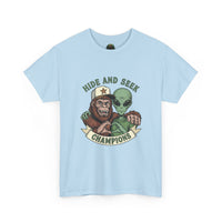 Hide and Seek Champions , Alien and Sasquatch tshirt