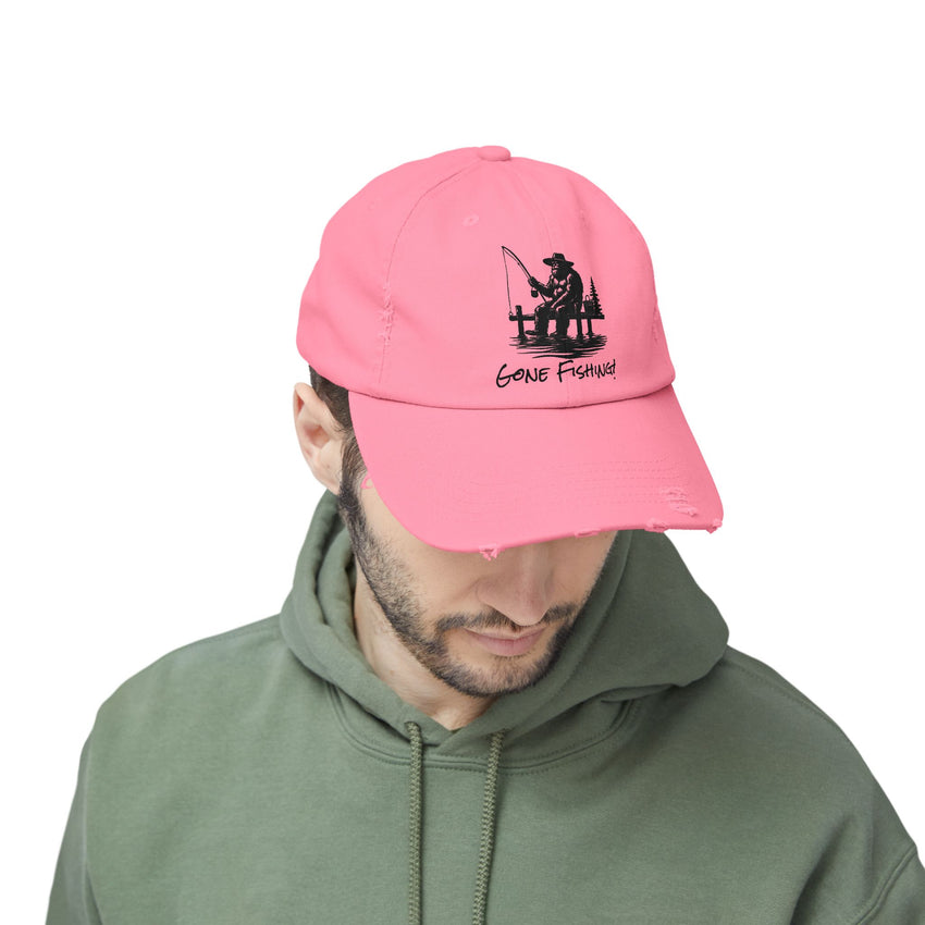 Gone Fishing Distressed Cap - Unisex Fishing Hat for Outdoor Enthusiasts