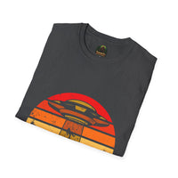 UFO Abduction Sunset T-Shirt | Retro Alien Spaceship Forest Silhouette