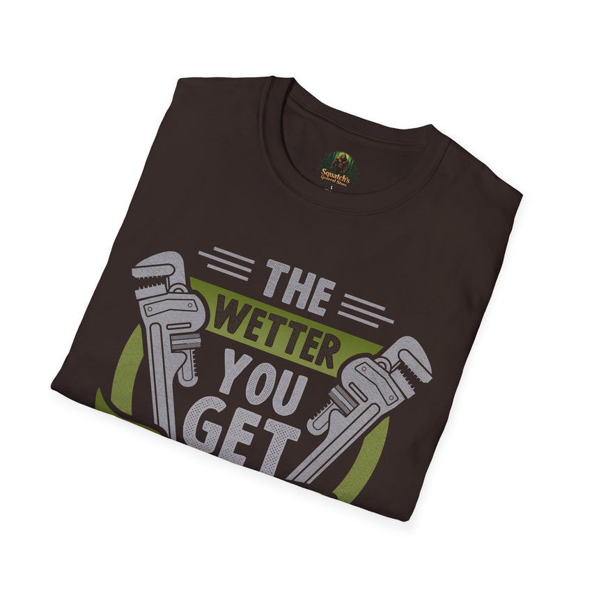 Plumber Wrench Graphic T-Shirt | The Wetter You Get The Faster I Come, Plumbing Tee