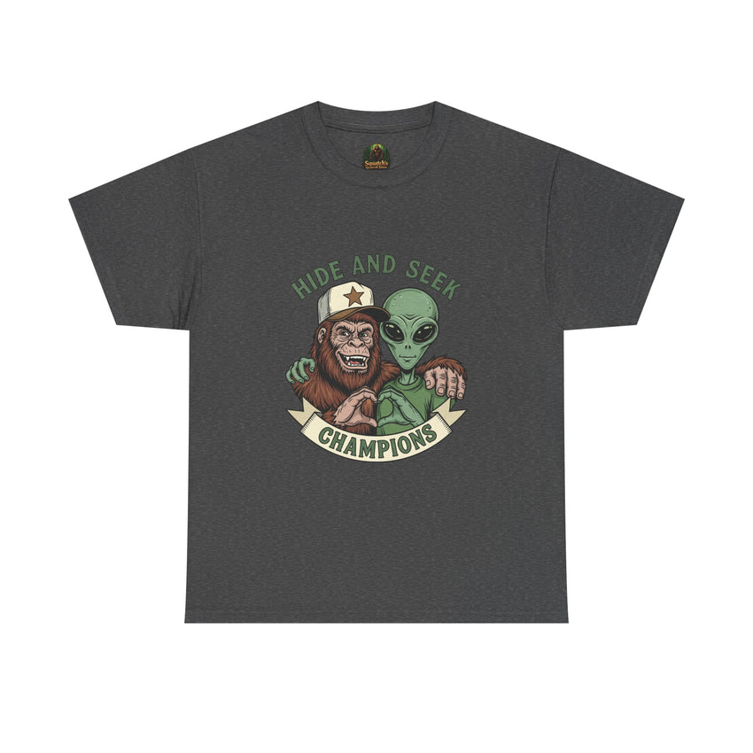 Hide and Seek Champions , Alien and Sasquatch tshirt