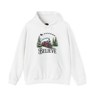 Believe Train Hooded Sweatshirt, Cozy Winter Sweatshirt