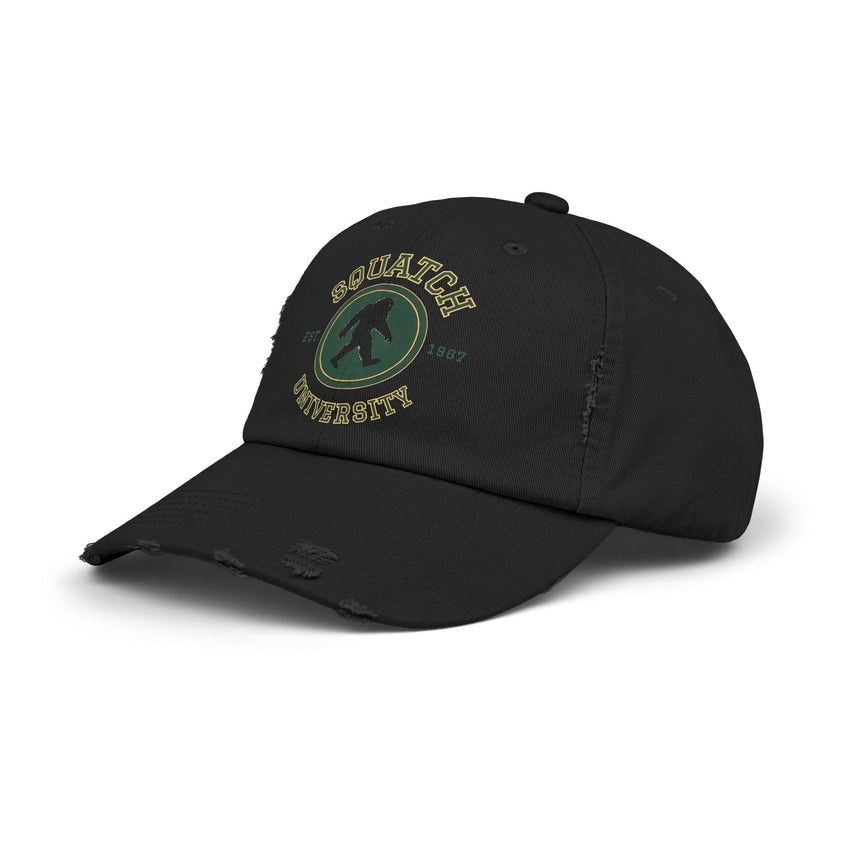 Squatch University cap | Sasquatch logo distressed hat, Bigfoot college emblem cap