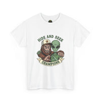 Hide and Seek Champions , Alien and Sasquatch tshirt