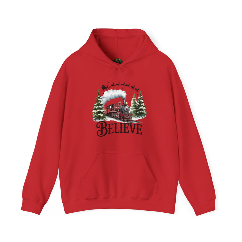Believe Train Hooded Sweatshirt, Cozy Winter Sweatshirt